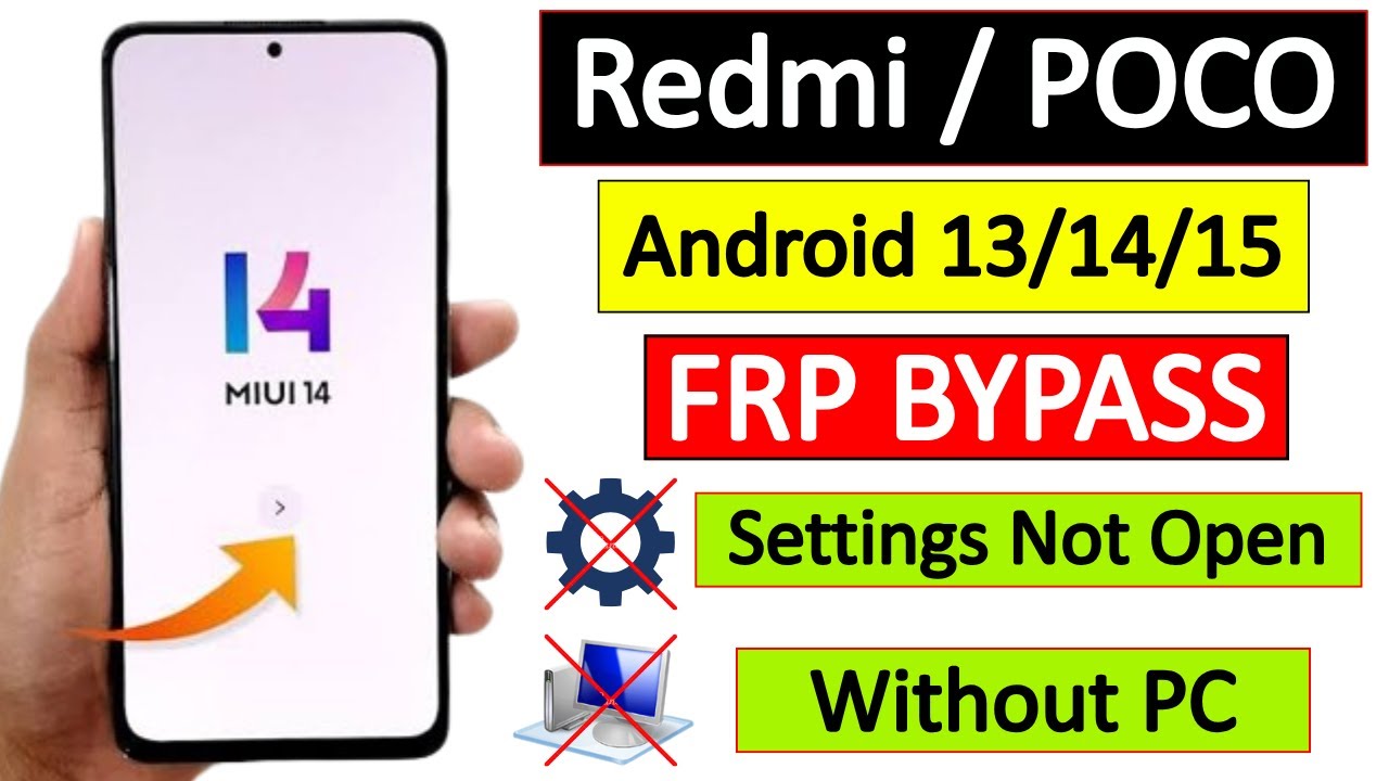 All Xiaomi/Redmi/Poco MIUI 14 Android 13/14/15 FRP Bypass Without PC | Settings Not Open 2026