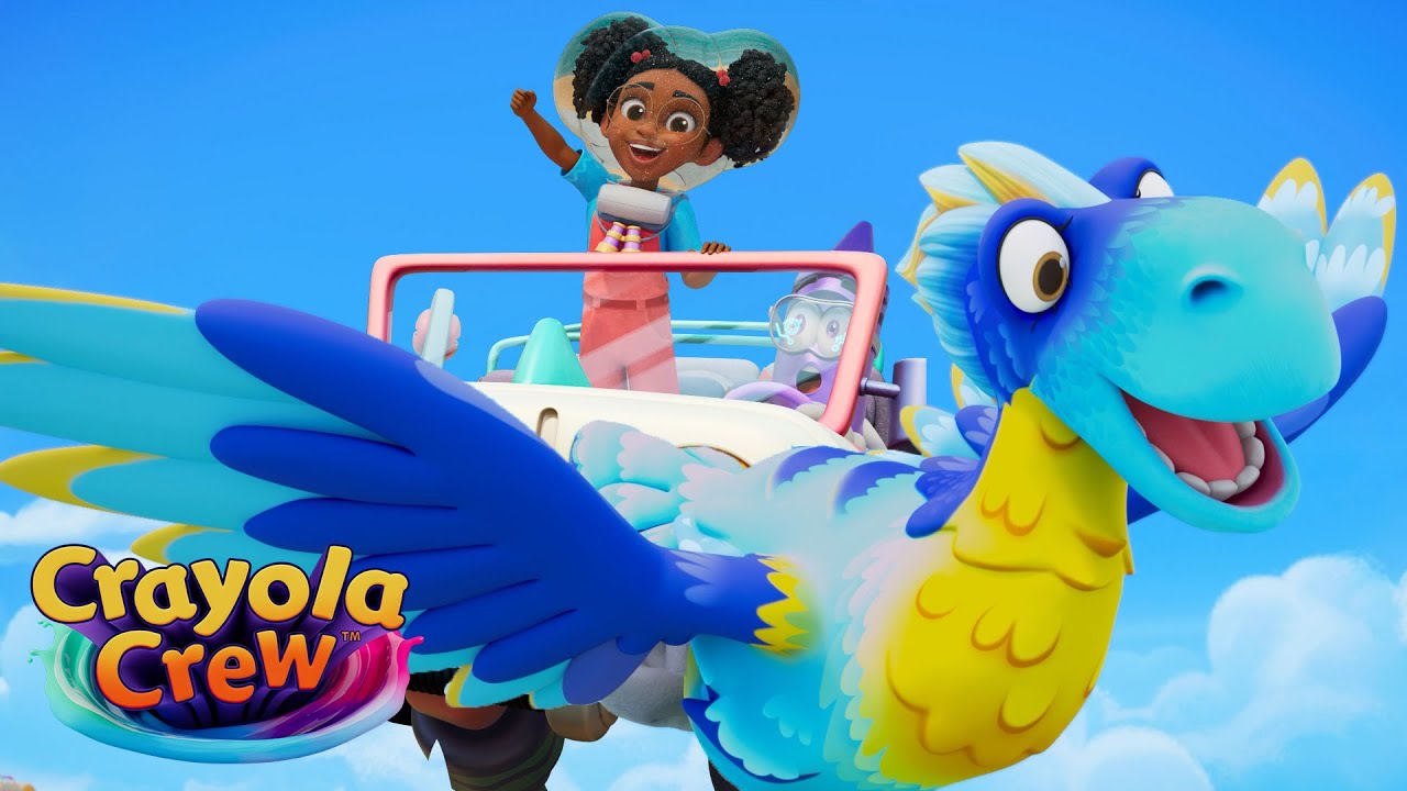 Chasing a Flying DINOSAUR! in a Flying CAR! @CrayolaCrewOfficial | Fun & Creative Cartoons for Kids