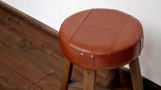 スツールの椅子張りDIYシリーズDS06革張り-reupholstery/diy/stool/chair/leather/furniture/upholstery
