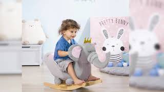 Elephant Rocking Chair Toddler Rocker Toy with Sound Wooden Base Seat Safety Belt for 1.5-3 Year Old
