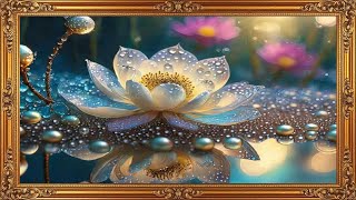 Stunning Lotus Blossom with Water Droplets I Elegant Digital Art in Golden Frame screenshot 4
