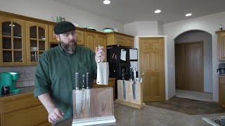 Wood knife block with marble base non magnetic