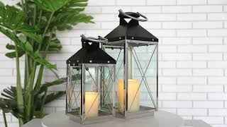 Set of 2 Stainless Steel Decorative Candle Lanterns 19"&14" High Metal Candle Lanterns