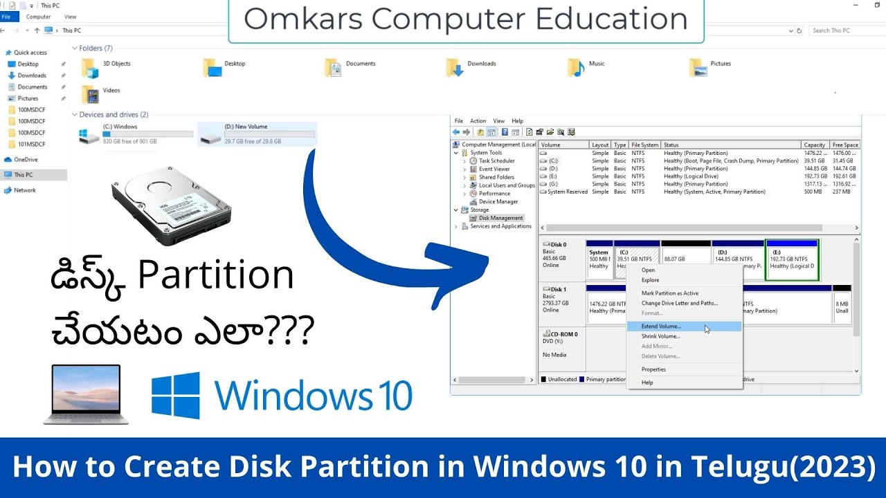 How to Create Disk Partition in Windows 10 in Telugu 2022 Create New