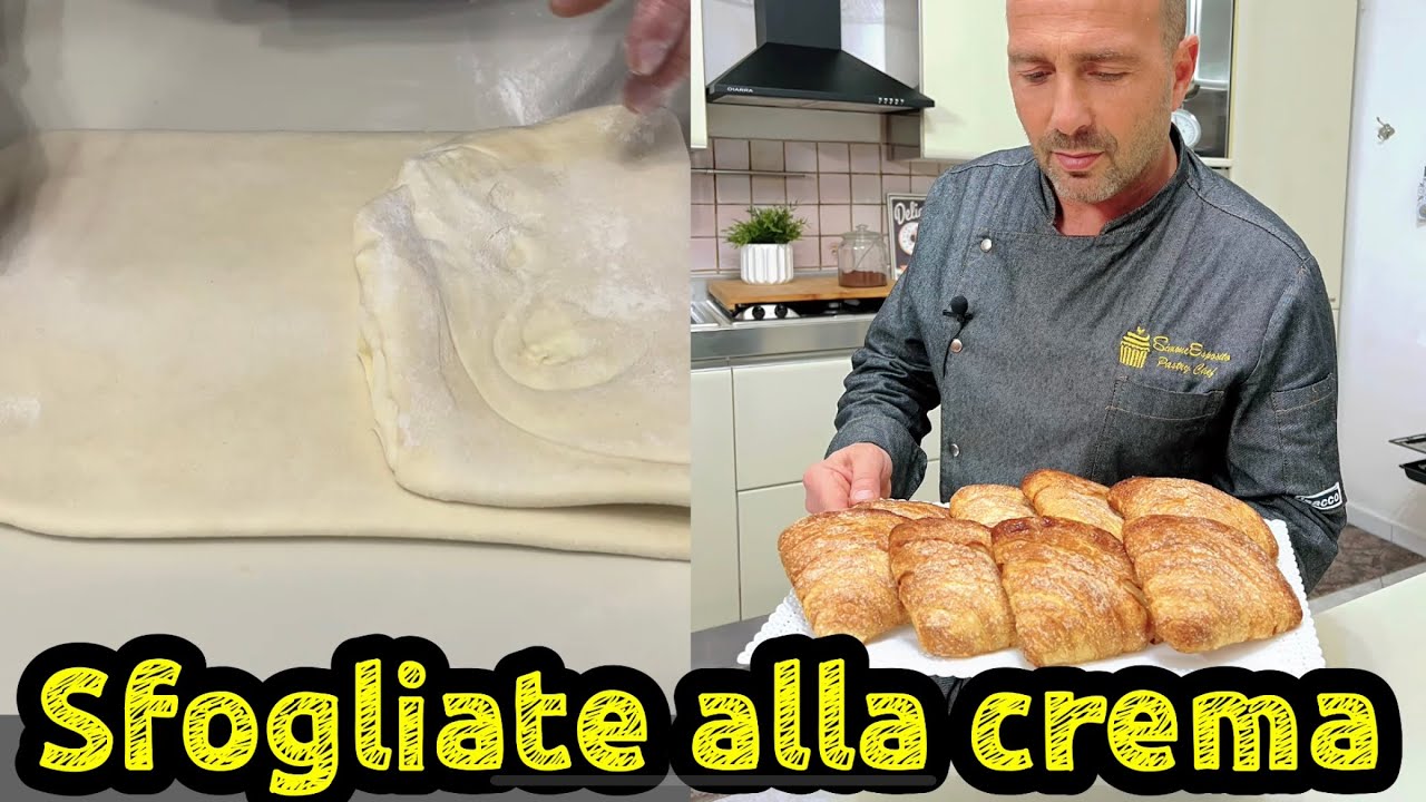 Sfogliatine alla crema napoletane.Pasta sfoglia fatta in casa a mano.Corso di pasticceria