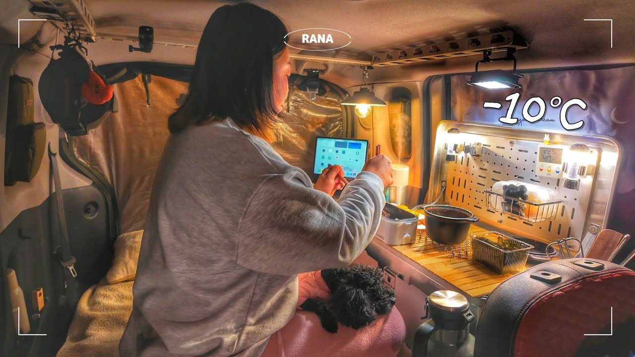 [레이차박] -10°C 얼어붙은 혹한기 추위에서 이불없이 차박할 수 있을까?｜김치찌개+계란말이+스팸｜김해 생림오토캠핑장｜캠핑브이로그