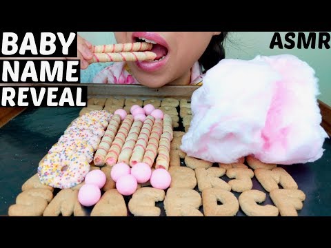ASMR BABY NAME REVEAL PUZZLE + PINK FOOD CRUNCHY Eating Sounds No Talking 먹방 suellASMR