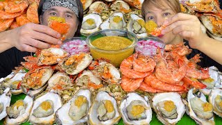 ALIGUE SEAFOOD MUKBANG! Female Crab, Giant Shrimp, Fresh Oyster, Ginisang Ampalaya PINOY MUKBANG