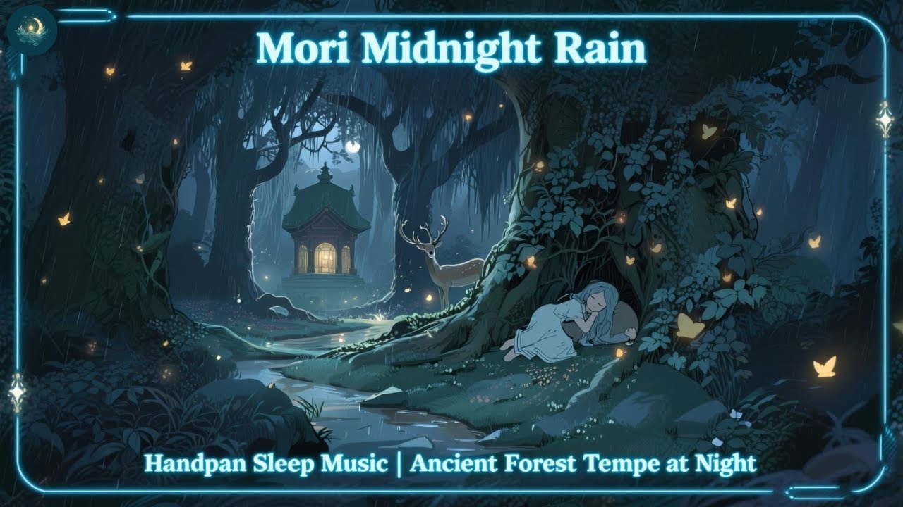 Mori Midnight Rain 🌧️ Handpan Sleep Music | Ancient Forest Temple at Night