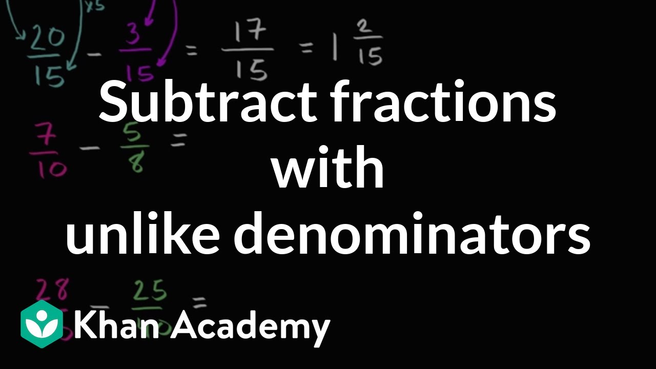 Subtracting Fractions With Unlike Denominators Video Khan Academy