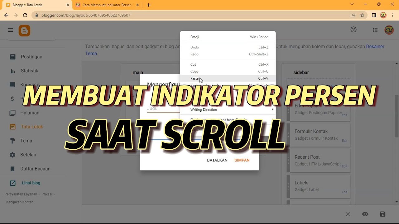 Cara Membuat Indikator Persen Saat Scroll di Blog - YouTube