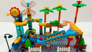 Tranquil Marble Run | ASMR | Building Blocks | LEGO Duplo | Elevator | Animal Exploration