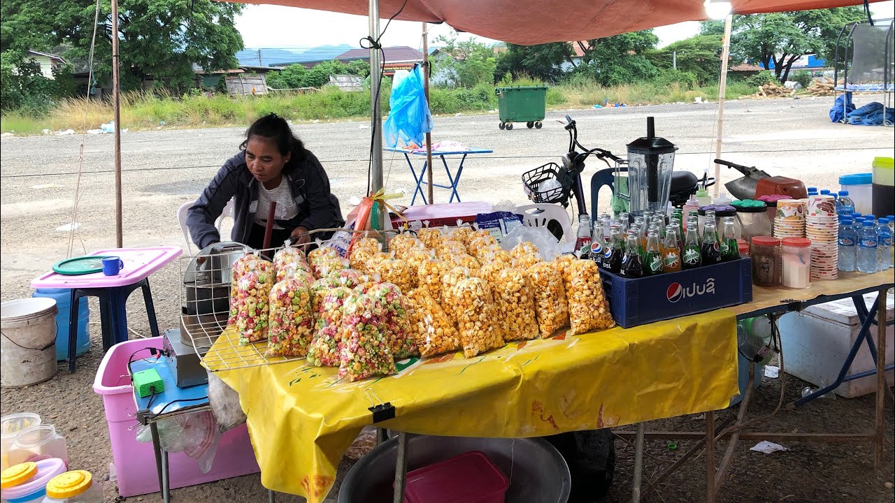 How to make rainbow popcorn street food lao