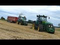 John Deere 7920 Gets Pulled Free By It's Bigger Brother - John Deere 8530 | Danish Harvest 2017