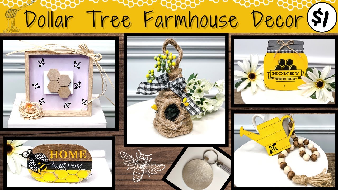 5 DOLLAR TREE Farmhouse BEE Decor DIYS Anyone can Make / BEE DECOR DIY /  DOLLAR TREE DIY 