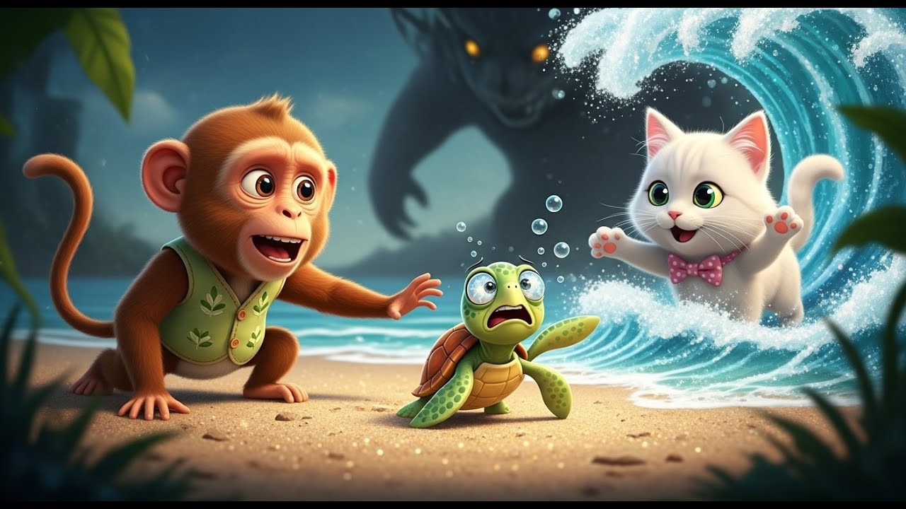 Monkey & Cat Rescue Tiny Turtle 🐢 | Underwater Shell Palace Adventure!