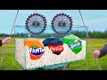 Experiment giant balloons of coca cola  fanta  sprite vs mentos vs saws