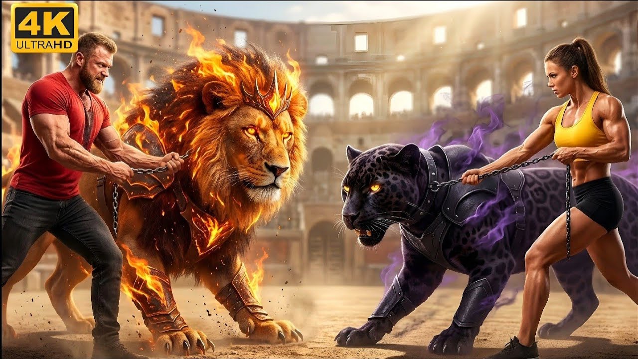 🦁Fire King Lion vs Shadow Black Panther | Flame vs Darkness | Legendary Arena Clash