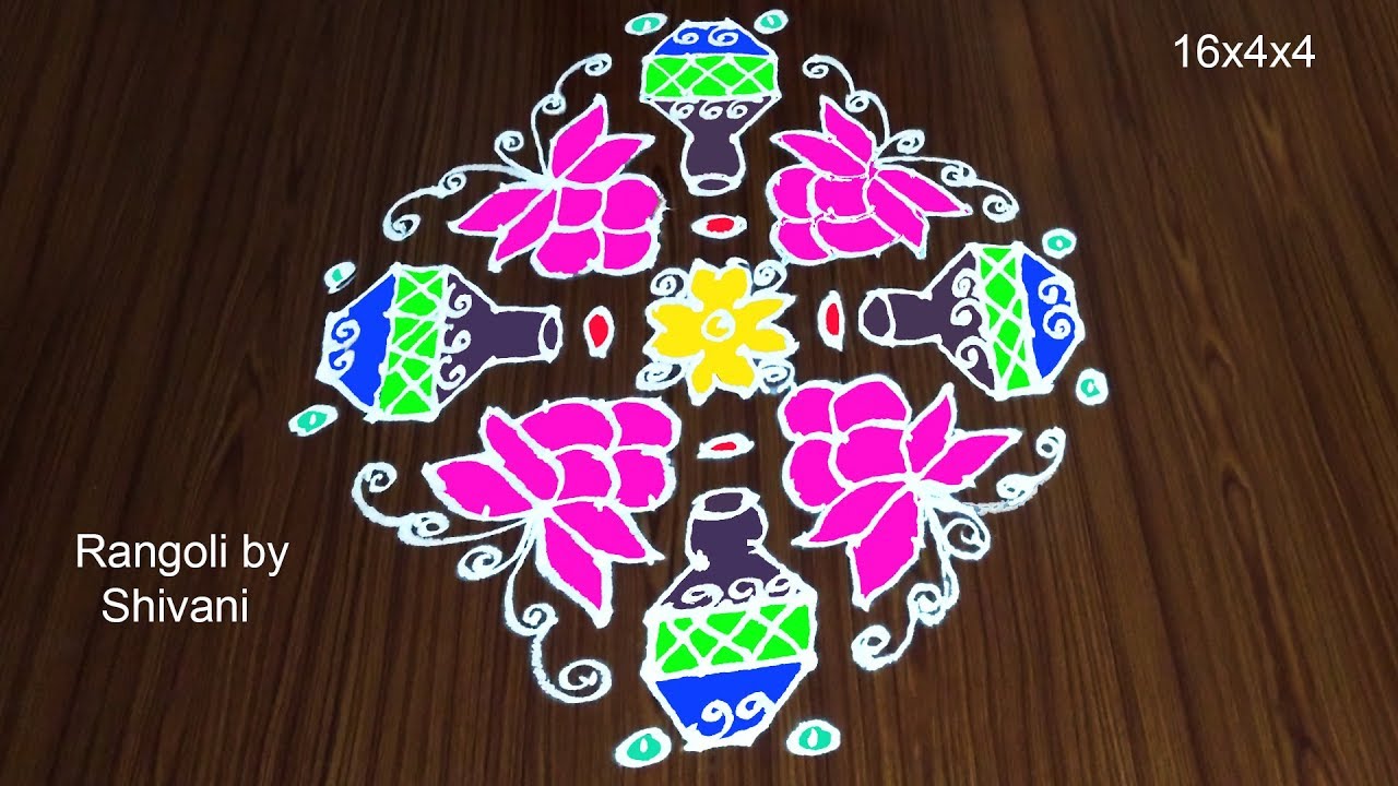 Sankranthi Chukkala Muggulu 2021 Rose Flower Rangoli Design 16X4X4