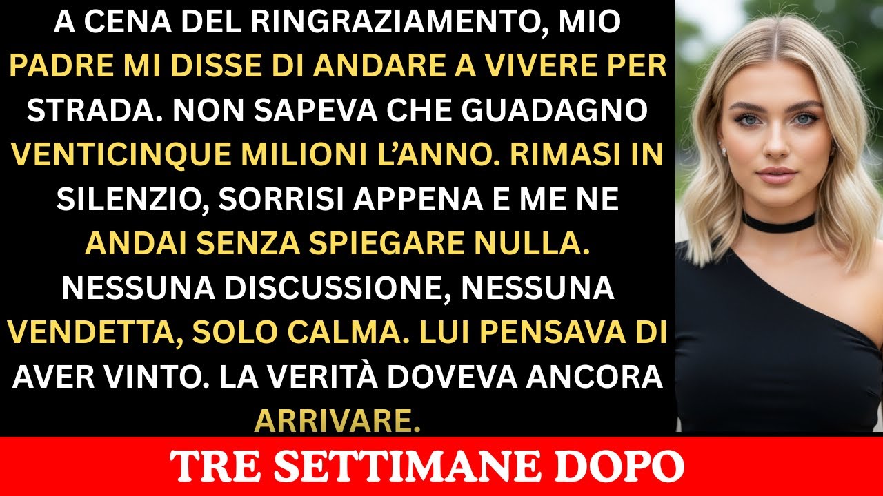 A cena, mio padre mi guardò dritto negli occhi e disse: "Se non riesci a rimettere in sesto la tua vita, forse dovresti andare a vivere per strada." Mia madre sistemò le perle, mia sorella sorrise...
