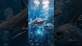 Giant Swordfish vs Giant Hammerhead Shark #cinematicnature #deepsea #aivideo #oceangiants #deepseadi