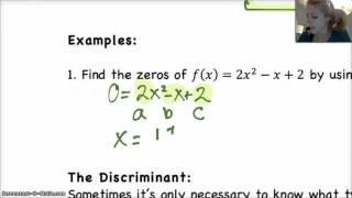 Algebra 2 2.6.1 Finding Zeros with the Quadratic Formula