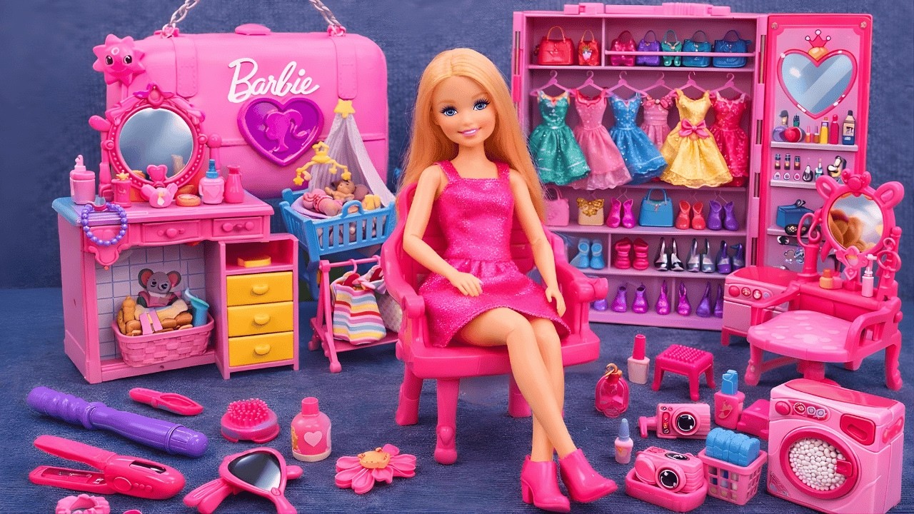 9 Minutes Satisfying with Unboxing Barbie Princess Pink Bed & Furniture Collection Toys Review｜ASMR