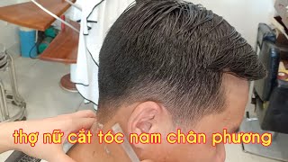 Thợ nữ cắt tóc nam truyền thống - YouTube