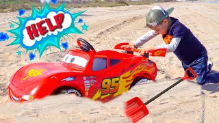 Artem pretend play with Lightning McQueen toy and Ride On Power Wheels. Collection Videos for Kids