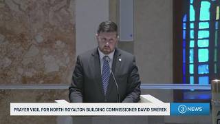 North Royalton Mayor Paul Marnecheck speaks at vigil honoring Building Commissioner David Smerek