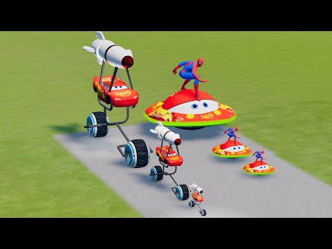 Big & Small McQueen Missile & Spiderman Ufo  VS Train | BeamNG.drive
