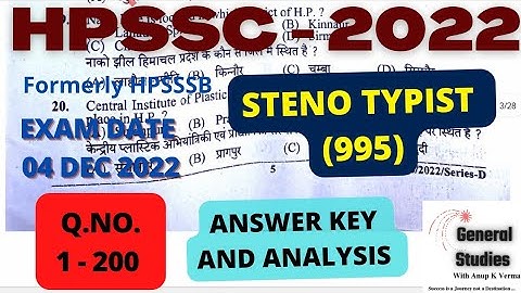 HPSSC STENO TYPIST (995) - 2022 | ANSWER KEY | EXAM DATE : 04 DECEMBER 2022