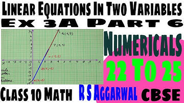 Linear Equations In Two Variables  Ex 3A Part6 Numericals 22 to 25 Class 10 Math R S Aggarwal CBSE