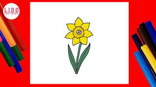 Easy Daffodil Flower Drawing for Kids  How to Draw a flower Step by Step tutorial #Lidoartworks