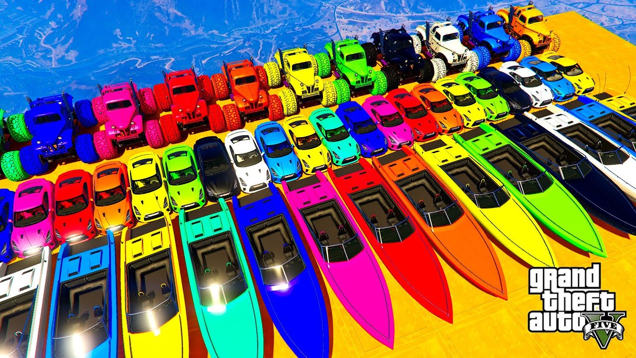 GTA V New Super Epic Mega Ramp Challenge Heroes and Sport Cars 