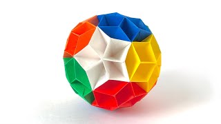 【折り紙・ペーパークラフト】折り紙ボールの作り方その3〈星形模様〉直径約10.5cm 飾り物 手毬 くす玉