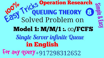 Solved Problem on M/M/1 :infinity/FCFS Queuing model|Single Server infinity Queue in English