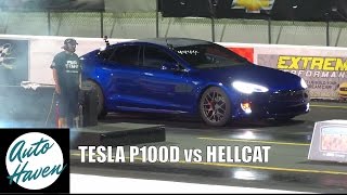 Fastest Tesla P100D Insane vs Hellcat Challenger | 1/4 Mile | HD