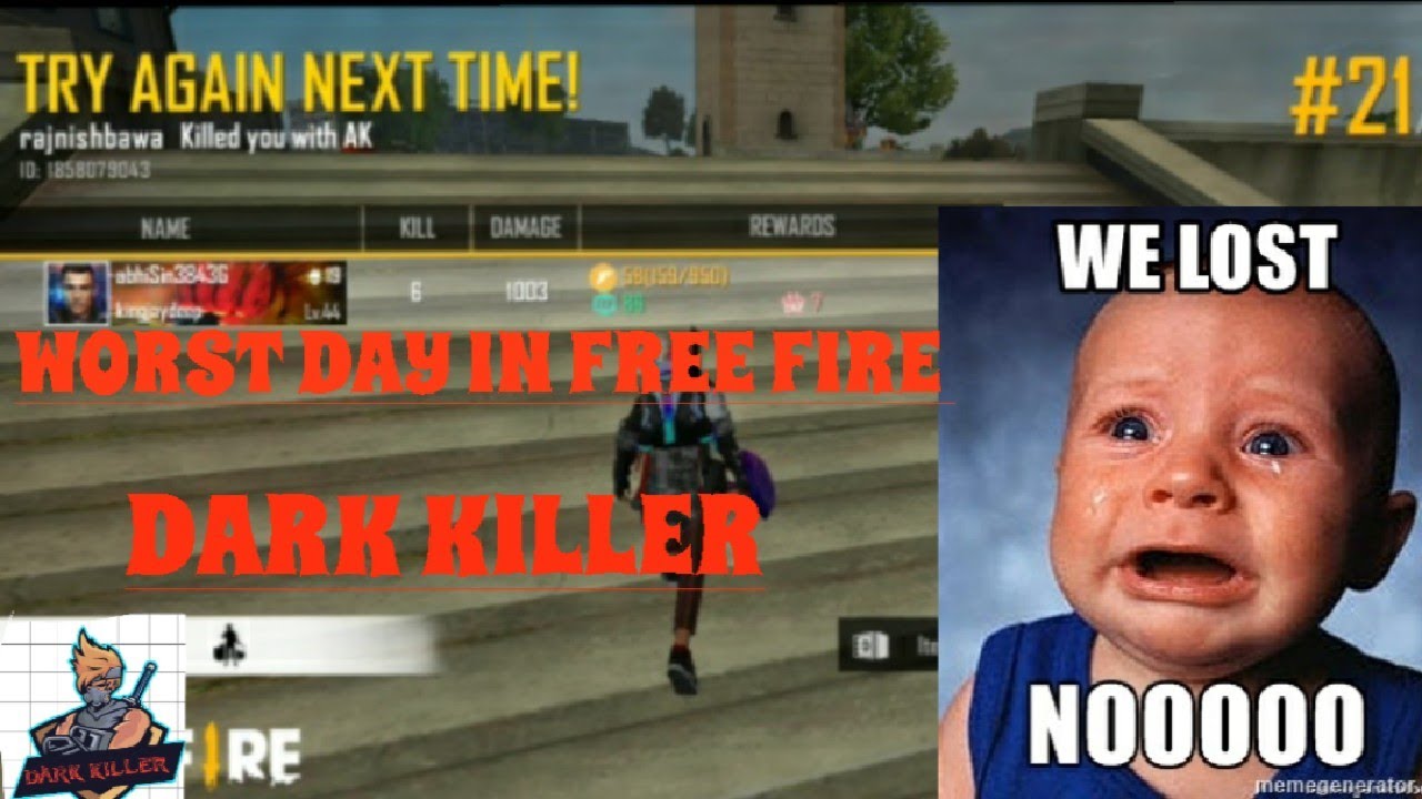I lost every game in Free Fire /DARK KILLER YouTube