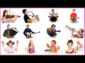 Learning about musical instruments   names and sounds of musical instruments in english for kids