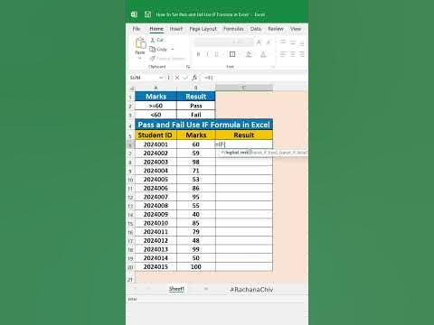 How To Set Pass and Fail Use IF Formula in Excel #excel #shortvideo # ...