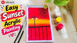 Easy Sunset Acrylic Painting | Simple Sunset Painting for Beginners🌅#easypainting #viralvideo #doms News