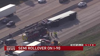 Semi-rollover crash blocks WB lanes on I-90 near Marengo-Hampshire