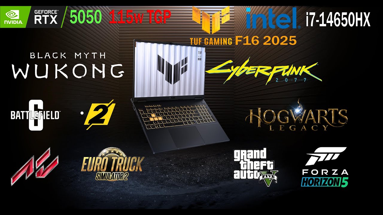RTX 5050 115W + i7-14650HX | Laptop Gaming Performance Test | ASUS TUF F16 2025 |