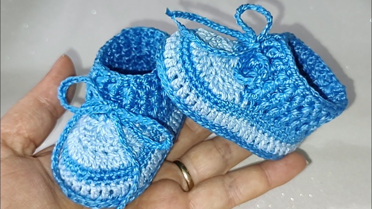 SAPATINHO DE CROCHÊ UNISSEX 9 CM PARA BEBÊS DE 0 A 3 MESES - FÁCIL PASSO A PASSO