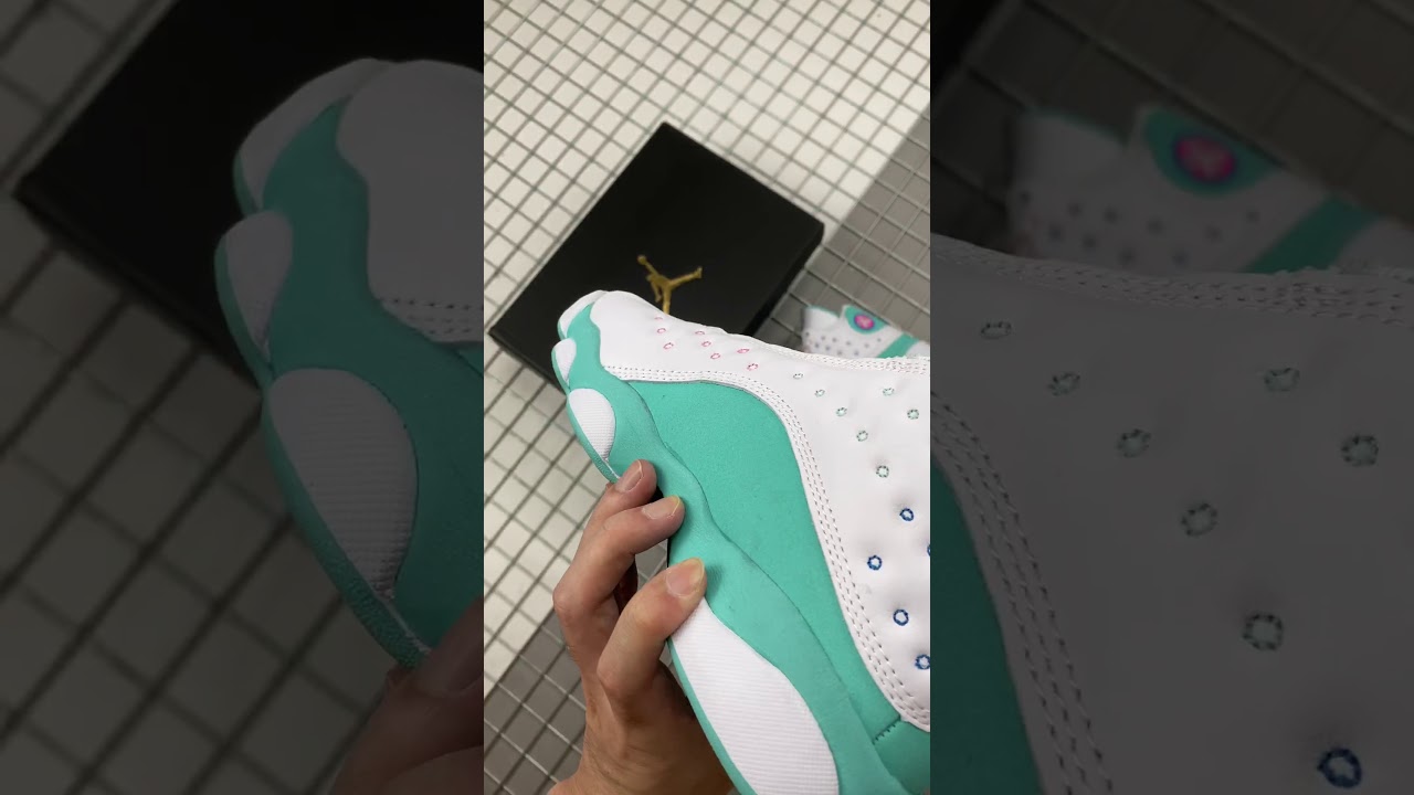 retro 13 white soar green pink