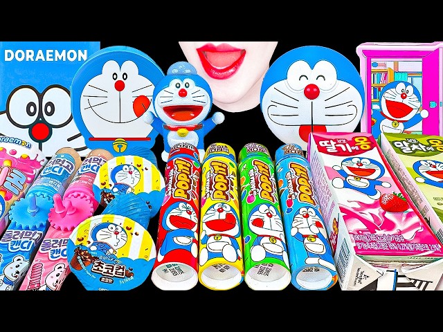 ASMR DORAEMON DESSERT CHOCOLATE CANDY STRAWBERRY MATCHA 도라에몽 디저트 초콜릿 캔디 딸기 말차 먹방 EATING MUKBANG