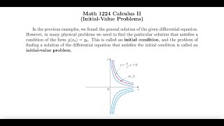 MAT 1224 Section 4.3: Separable Equations (Part 2, Initial-Value Problems)