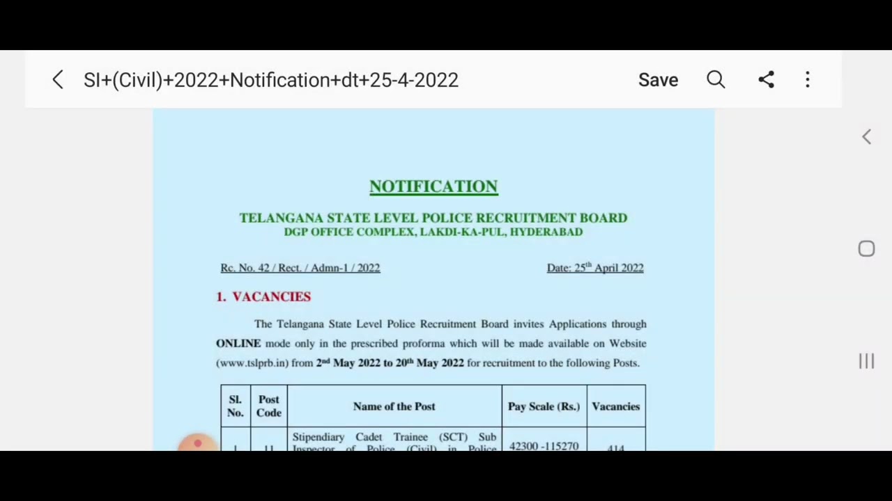 telangana police notification 2022 Tslprb vacancies list (civil si )tsplrb police jobs