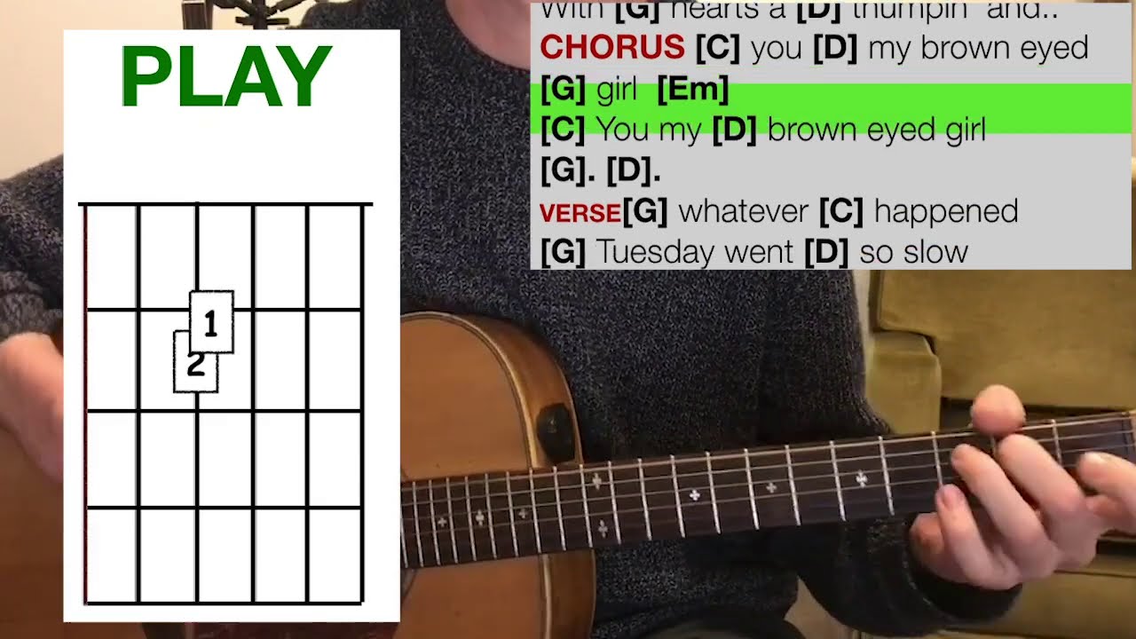 Brown Eyed Girl Van Morrison Strum along video for Beginner Guitar